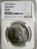 1921 Peace Silver Dollar, AU58 NGC (13344)