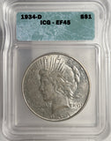 1934-D Peace Silver Dollar, XF45 ICG (13350)