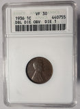 1936 DDO  Lincoln Wheat Cent, VF30 ANACS. (13514)