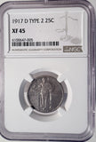 1917-D Type-2 Standing Liberty Quarter, XF45, NGC. (13532)