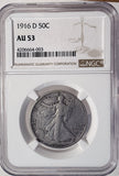 1916-D Walking Liberty Half Dollar, AU53, NGC. (13548)