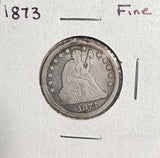 1873 Seated Liberty Quarter, Circ, (13669)