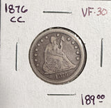 1876-CC Seated Liberty Quarter, Circ, (13671)