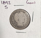 1892-S Barber Quarter, Circ, (13673)
