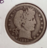 1894-O Barber Half Dollar, Circulated. (13725)