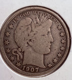 1907-O Barber Half Dollar, Circulated. (13741)