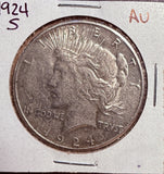 1924-S Peace Silver Dollar, AU. (13850)
