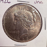 1926 Peace Silver Dollar, MS60+. (13852)