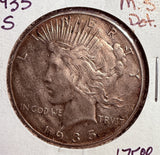 1935-S Peace Silver Dollar, Unc Details (13858)