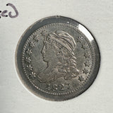 1827 Capped Bust Dime, Pointed 1, AU+. (13945)