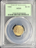 1908 $2-1/2 Indian Gold Quarter Eagle, MS66 PCGS OGH (13982)