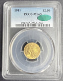 1911 $2-1/2 Indian Gold Quarter Eagle, MS65+CAC PCGS (13994)