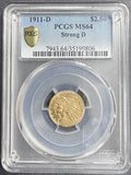 1911-D $2-1/2 Indian Gold Quarter Eagle, MS64 PCGS (13998). Strong D, Key Date.