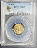 1914-D $2-1/2 Indian Gold Quarter Eagle, MS65 PCGS (14015)
