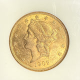 1907 $20 Double Eagle Gold Coin, MS60 NGC (14062)