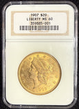 1907 $20 Double Eagle Gold Coin, MS60 NGC (14062)