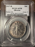 1917-D Obverse, Walking Liberty Half Dollar, AU58 PCGS (14116)