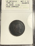 1795 Half Cent,Liberty Cap, PL Edge C-6a VF Detail ANACS (14136)