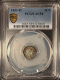 1851-O 3ct Silver, "trime" AU58 PCGS GS, (14140). Key Date, Nice color. Great Eye Appeal.