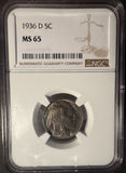 1936-D Buffalo Nickel, MS65 NGC (14174) STOCK PHOTO