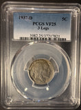 1937-D Buffalo Nickel, 3-Leg VF25, PCGS (14178)