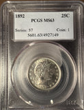 1892 Barber Quarter, MS63 PCGS, (14208)
