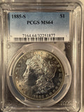 1885-S Morgan Silver Dollar, MS64 PCGS . (14400)