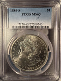 1886-S Morgan Silver Dollar, MS63, PCGS.(14422)