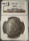 1895-O Morgan Silver Dollar, AU53 NGC  (14464). Key Date. Great Eye Appeal.