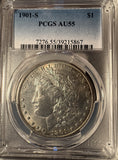 1901-S Morgan Silver Dollar, AU55 PCGS, (14510)