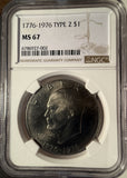 1776-1976 Type 2 Eisenhower Dollar, MS67 NGC, (14524)