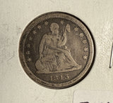 1843 Seated Liberty Quarter, Circulated. (14582)