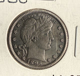 1893-O Barber Quarter, AU+. (14610)