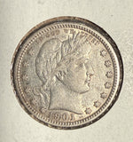1901 Barber Quarter, AU+. (14618)