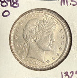 1898-O Barber Quarter, MS60+. (14626)