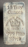 10oz .999 Fine Silver Vintage Monarch Precious Metals Cast Bar (14780)