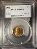 1930 Lincoln Wheat Cent, MS66RD PCGS, (14805)