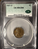 1921-S Lincoln Wheat Cent, MS63BN CACG, (14810)