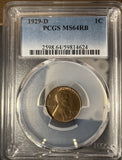 1929-D Lincoln Wheat Cent, MS64RB PCGS, (14830)
