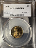 1920 Lincoln Wheat Cent, MS65RD, PCGS, (14836)
