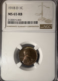 1918-D Lincoln Wheat Cent, MS65RB, NGC  (14844)