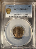 1917-S Lincoln Wheat Cent, MS64RD, PCGS GS (14848)