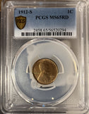 1912-S Lincoln Wheat Cent, MS65RD PCGS GS. (14864)