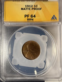 1912 Matte Proof Lincoln Wheat Cent, PF64BN ANACS. (14870)