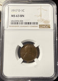 1917-D Lincoln Wheat Cent, MS63BN. NGC (14894)