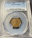 1909-S VDB Lincoln Wheat Cent, VF25 PCGS. (14912)