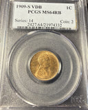 1909-S VDB Lincoln Wheat Cent, MS64RB, PCGS. (14916)
