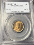 1909-S VDB Lincoln Wheat Cent, MS64RD, PCGS. (14920)