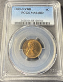 1909-S VDB Lincoln Wheat Cent, MS64RD, PCGS. (14924)