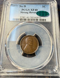 1922 No D, Strong Rev. Lincoln Wheat Cent,XF40 PCGS+CAC, (14812)